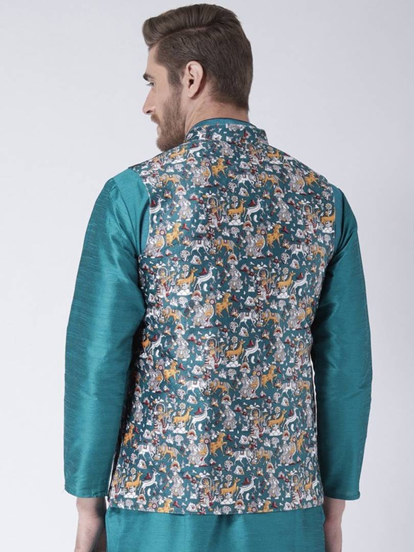 Men's Multicoloured 
Cotton Blend
 Printed Nehru Jackets